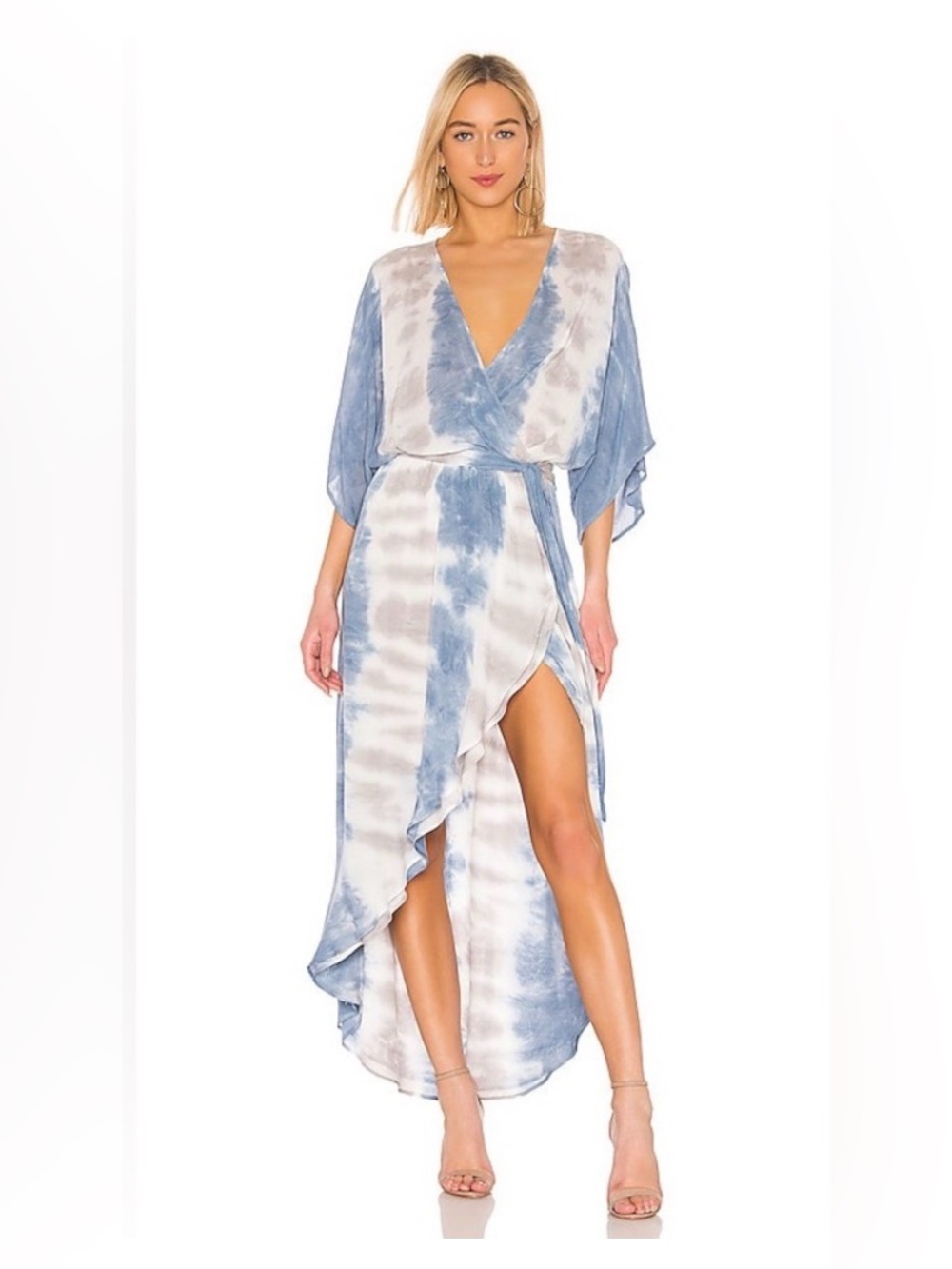 Young Fabulous Broke YFB Women's Isla Wrap Maxi Dress, Blue Gray, XS